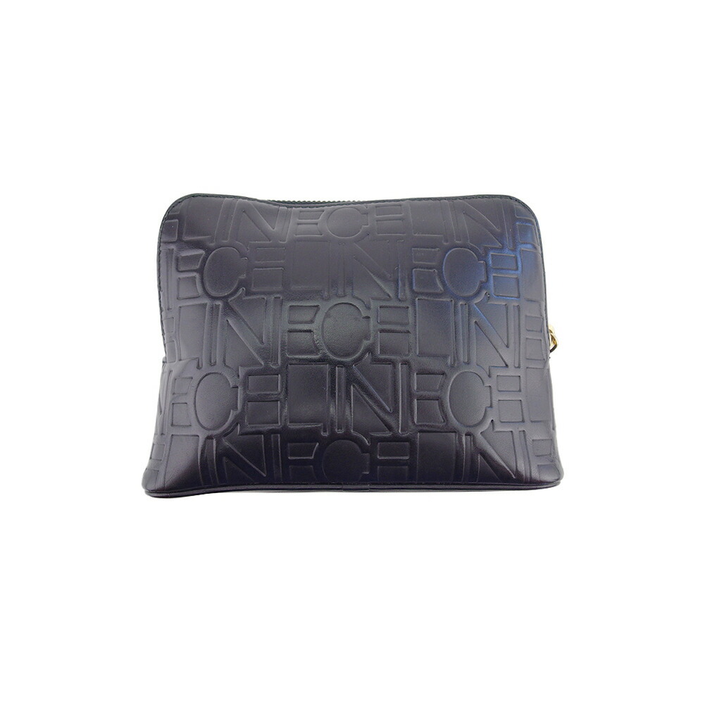 【新生活応援★29%OFFクーポン】セリーヌ ポーチ ロゴ柄 ブラック ゴールド レディース 中古 CELINE ブランド ハイブランド ヴィンテージ