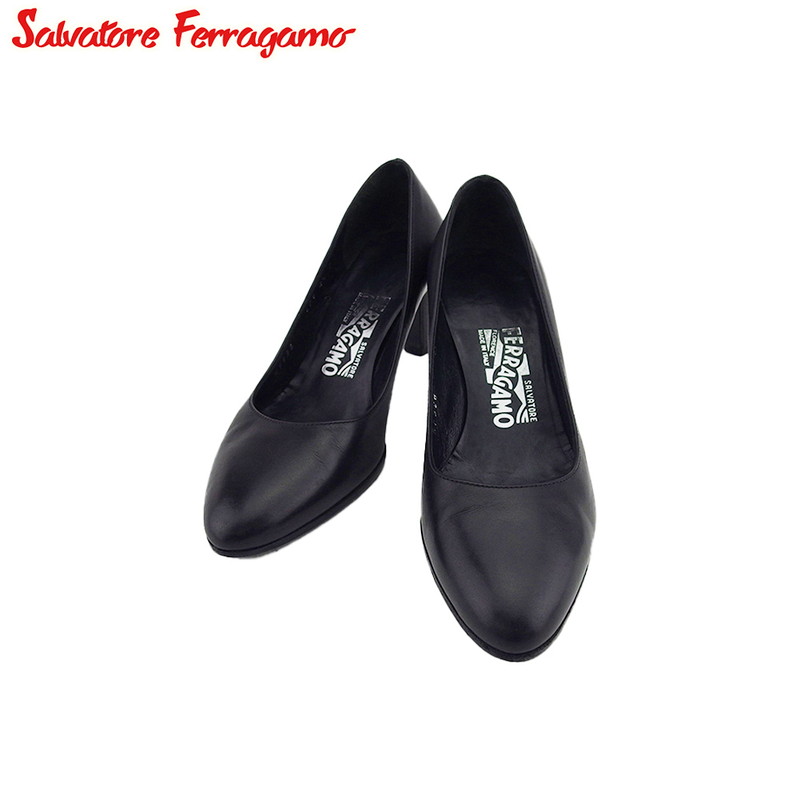【お買い物マラソン★30%OFFクーポン】サルヴァトーレフェラガモ Salvatore Ferragamo パンプス アーモンドトゥ ♯4ハーフC ブラック メンズ 中古 ブランド ハイブランド ヴィンテージ|ブランドデポ