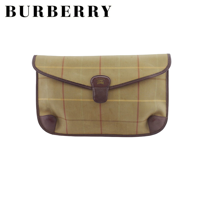 【お買い物マラソン★30％OFFクーポン】バーバリー BURBERRY クラッチバッグ チェック カーキ ブラウン レッド系 メンズ 中古 ブランド ハイブランド ヴィンテージ
