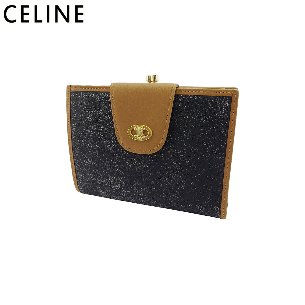 【土日BIG SALE★27％OFF引き換え証】セリーヌ CELINE 二つ折り紙入れ 黒いこと 赤銅色 ゴールド メンズ 中古 ブランド名 ご機嫌ブランド名 ヴィンテージ