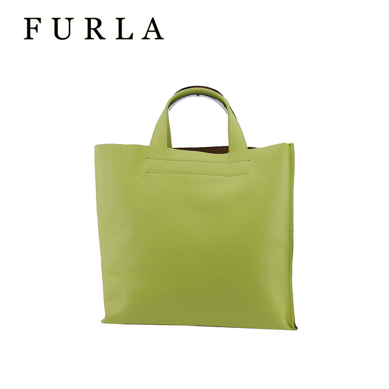 【新生活応援★29％OFFクーポン】フルラ Furla ハンドバッグ ロゴ グリーン イエロー ゴールド メンズ 中古 ブランド ハイブランド ヴィンテージ