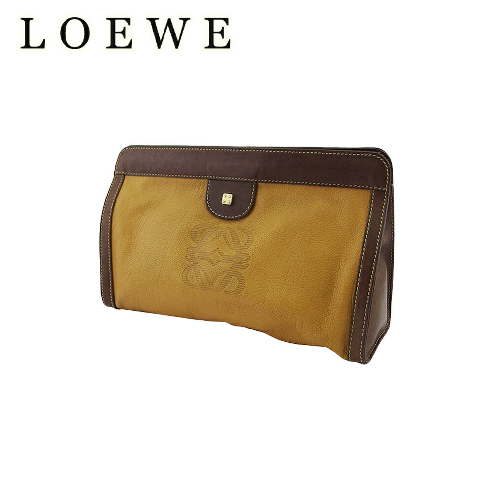 【お買い物マラソン★30％OFFクーポン】ロエベ LOEWE クラッチバッグ アナグラム ベージュ ブラウン ゴールド メンズ 中古 ブランド ハイブランド ヴィンテージ｜ブランドデポ