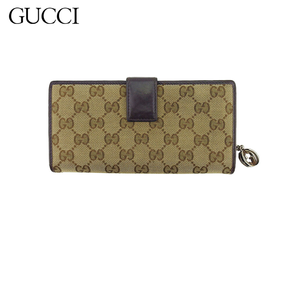 【Fashion Special Fair★24％OFFクーポン】グッチ GUCCI 長財布 GGキャンバス インターロッキングGチャーム ベージュ ブラウン シルバー メンズ 中古 ブランド ハイブランド ヴィンテージ