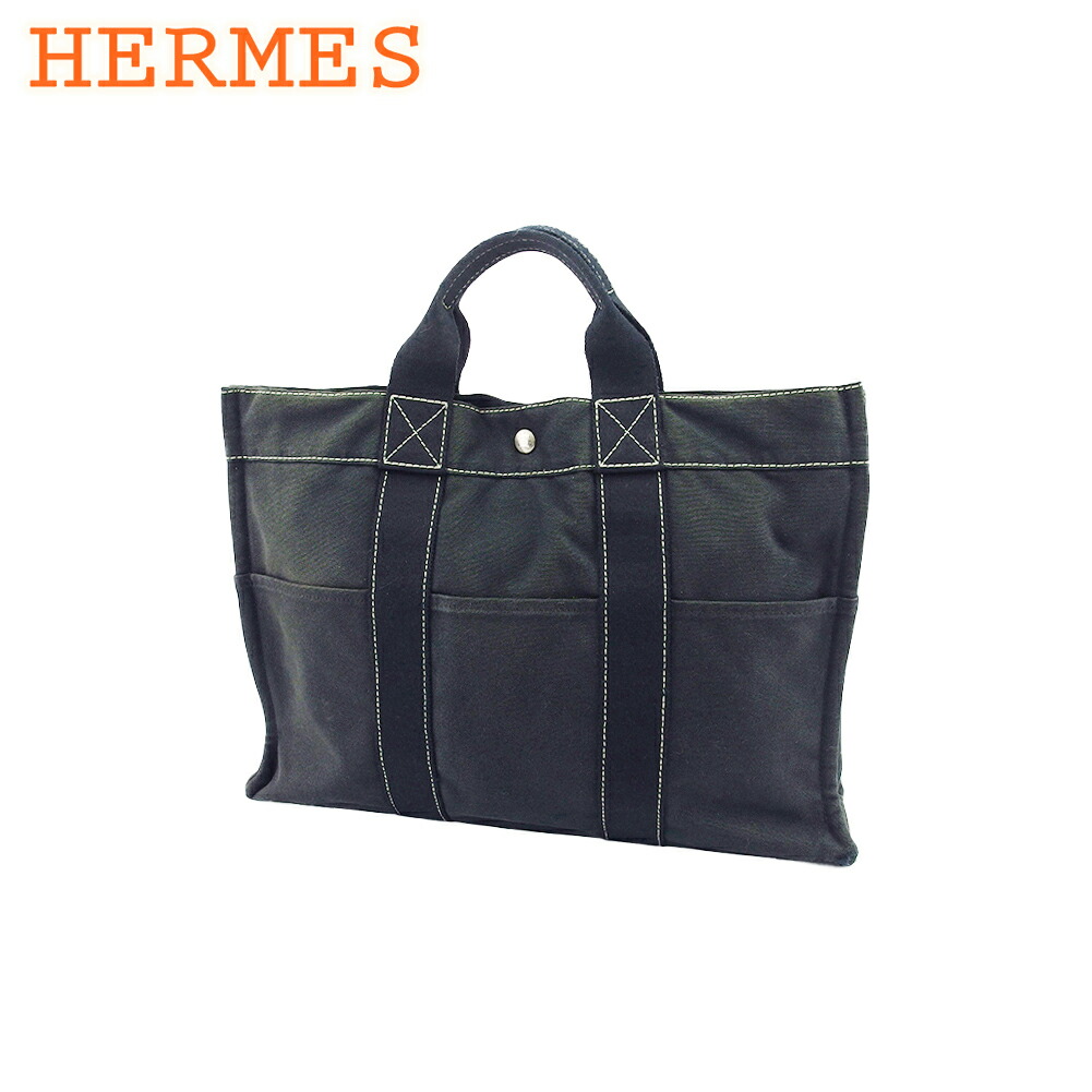 【お買い物マラソン★30％OFFクーポン】エルメス HERMES トートバッグ ブラック　チャコールグレー　シルバー レディース 中古 ブランド ハイブランド ヴィンテージ｜ブランドデポ