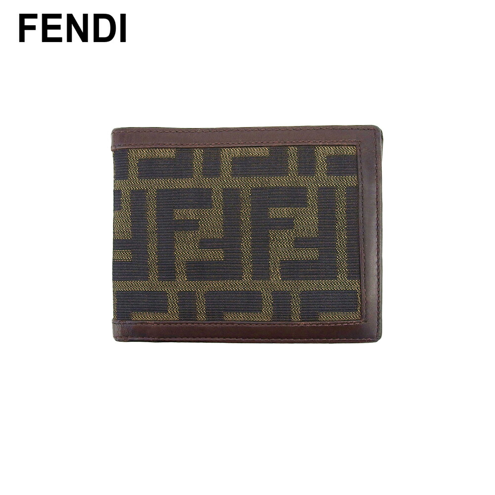 【お買い物マラソン★30％OFFクーポン】フェンディ FENDI 二つ折り財布 ズッカ ブラック ベージュ ブラウン レディース 中古 ブランド ハイブランド ヴィンテージ