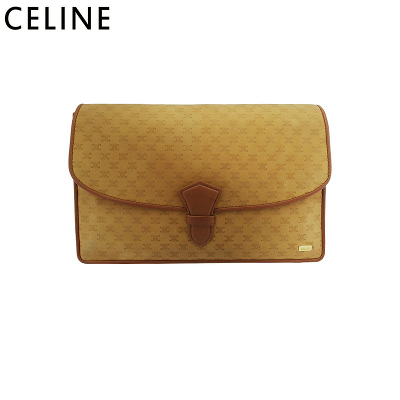 【雨季得SALE★21％OFFクーポン券】セリーヌ CELINE クラッチペダル御徒面子 マカダム ヴィンテージ ベージュ 赤銅色 ゴールド メンズ 中古 ブランド名 ご機嫌ブランド名 ヴィンテージ