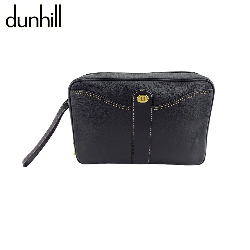 【お買い物マラソン★30％OFFクーポン】ダンヒル Dunhill クラッチバッグ ロゴプレート ブラック ゴールド レディース 中古 ブランド ハイブランド ヴィンテージ
