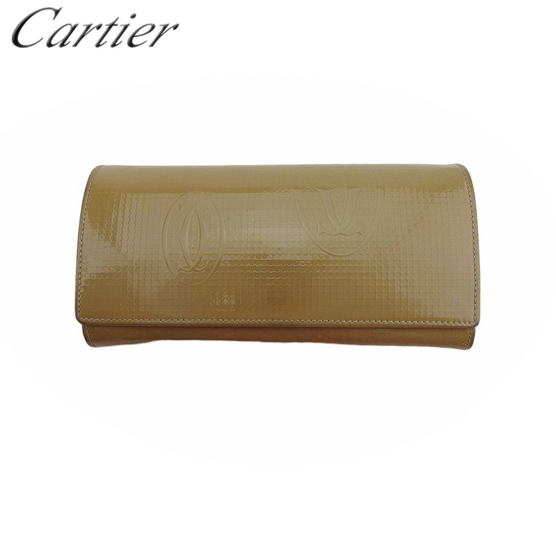【雨季得SALE★21％OFF引き換え証】カルティエ CARTIER 長札入れ 心うれしい誕生日 ベージュ 薄墨色 薄墨色 しろがね色 メンズ 中古 ブランド名 御機嫌ブランド名 ヴィンテージ