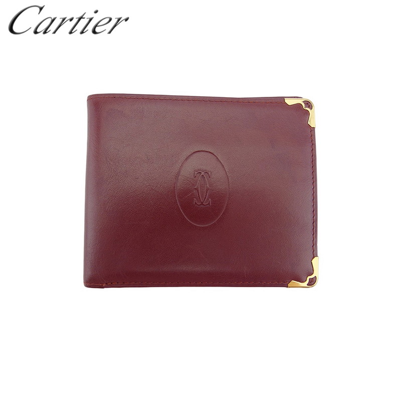 【お買い物マラソン★30％OFFクーポン】カルティエ CARTIER 札入れ マストライン 角プレート ボルドー ゴールド メンズ 中古 ブランド ハイブランド ヴィンテージ｜ブランドデポ
