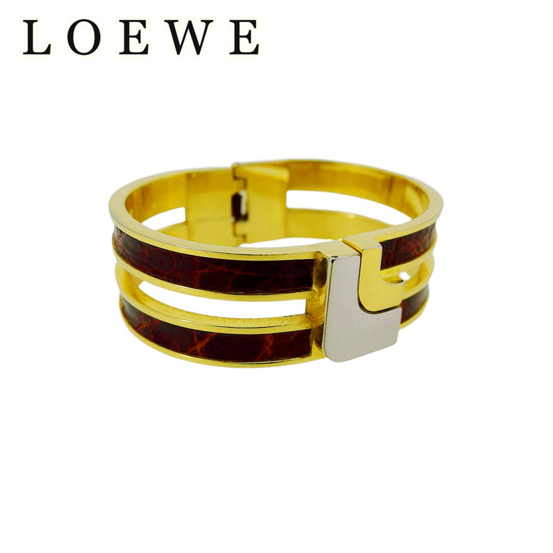 【お買い物マラソン★30％OFFクーポン】ロエベ LOEWE バングル Lマーク クロコ調 ゴールド シルバー ブラウン メンズ 中古 ブランド ハイブランド ヴィンテージ｜ブランドデポ