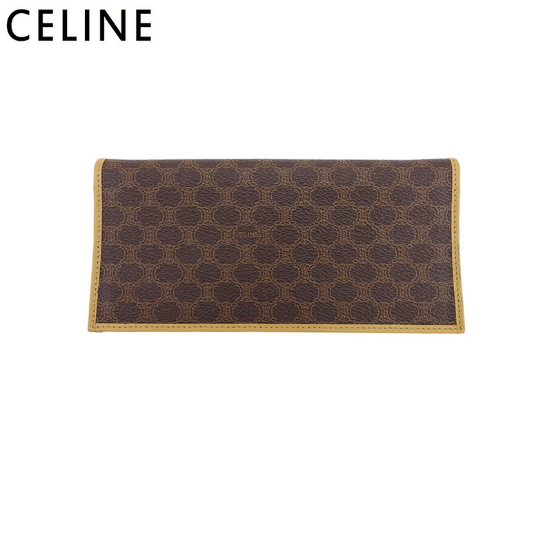 【雨季得SALE★21％OFF引き換え証】セリーヌ CELINE 長札入れ マカダム 赤銅色 ベージュ メンズ 中古 ブランド名 御機嫌ブランド名 ヴィンテージ