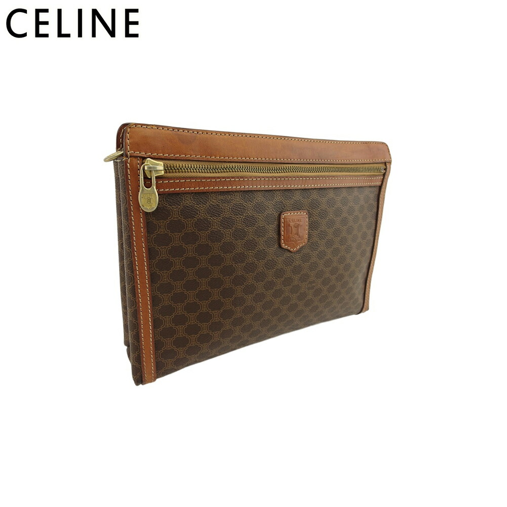 【雨季得SALE★21％OFFクーポン券】セリーヌ CELINE クラッチペダル御徒面子 マカダム 赤銅色 ベージュ ゴールド レディース 中古 ブランド名 ご機嫌ブランド名 ヴィンテージ