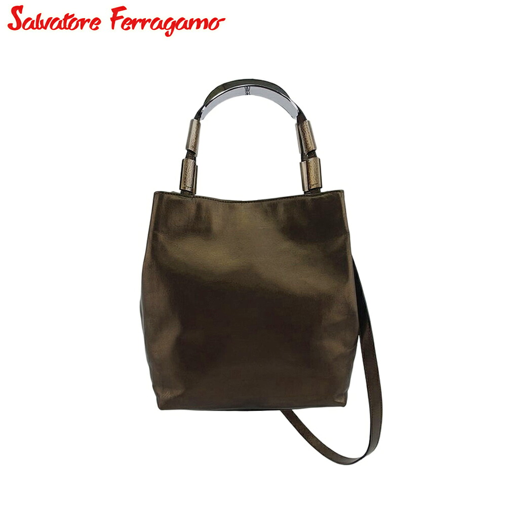 【新生活応援★29％OFFクーポン】サルヴァトーレフェラガモ Salvatore Ferragamo ショルダーバッグ ロゴプレート ブロンズ レディース 中古 ブランド ハイブランド ヴィンテージ