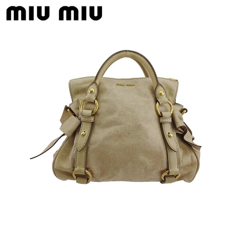 【お買い物マラソン★30%OFFクーポン】ミュウミュウ MIUMIU ショルダーバッグ サイドリボン ベージュ ゴールド メンズ 中古 ブランド ハイブランド ヴィンテージ