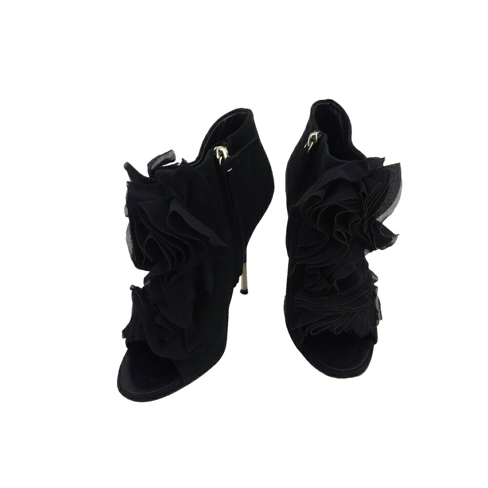 【お買い出しマラソン★30％OFF引き換え証】ジュゼッペザノッティ GIUSEPPE ZANOTTI ブーツ フラウンス ♯35二分の一 ブーティ アンクルブーツ 黒いこと しろがね色 レディース 中古 ブランド名 ご機嫌ブランド名 ヴィンテージ 靴-その他