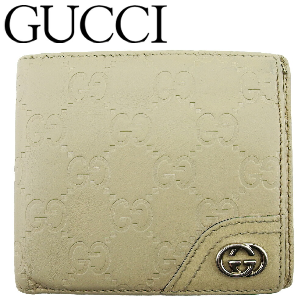【お買い物マラソン★30％OFFクーポン】グッチ GUCCI 二つ折り財布 グッチシマ インターロッキングG ダブルG ベージュ シルバー メンズ 中古 ブランド ハイブランド ヴィンテージ｜ブランドデポ