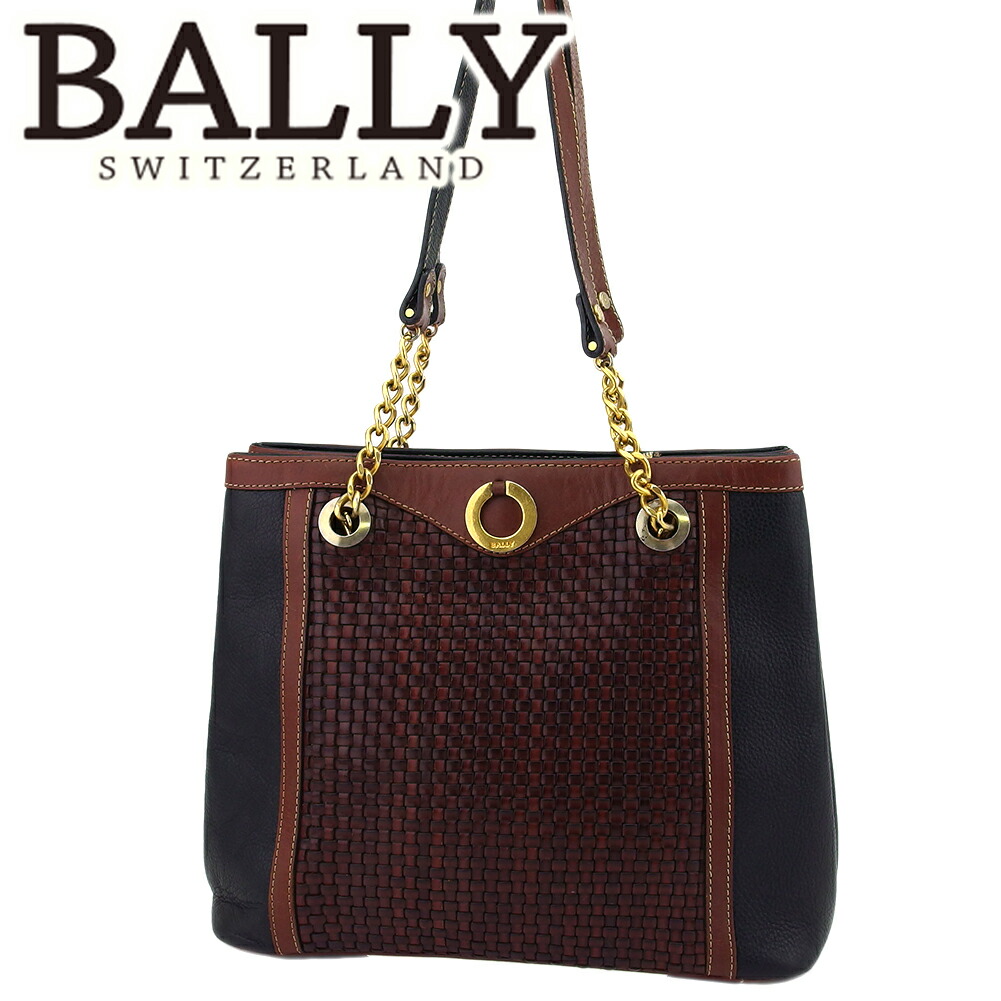 【お買い物マラソン★30％OFFクーポン】バリー BALLY ショルダーバッグ 編み込み ロゴリング ブラウン ブラック ゴールド レディース 中古 ブランド ハイブランド ヴィンテージ