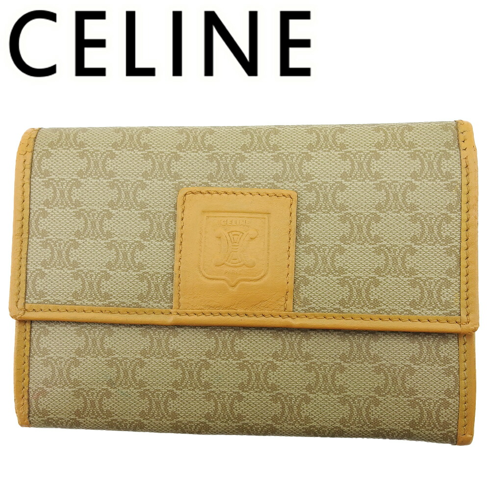 【Fashion Special Fair★24％OFFクーポン】セリーヌ CELINE 二つ折り財布 マカダム ベージュ ブラウン メンズ 中古 ブランド ハイブランド ヴィンテージ
