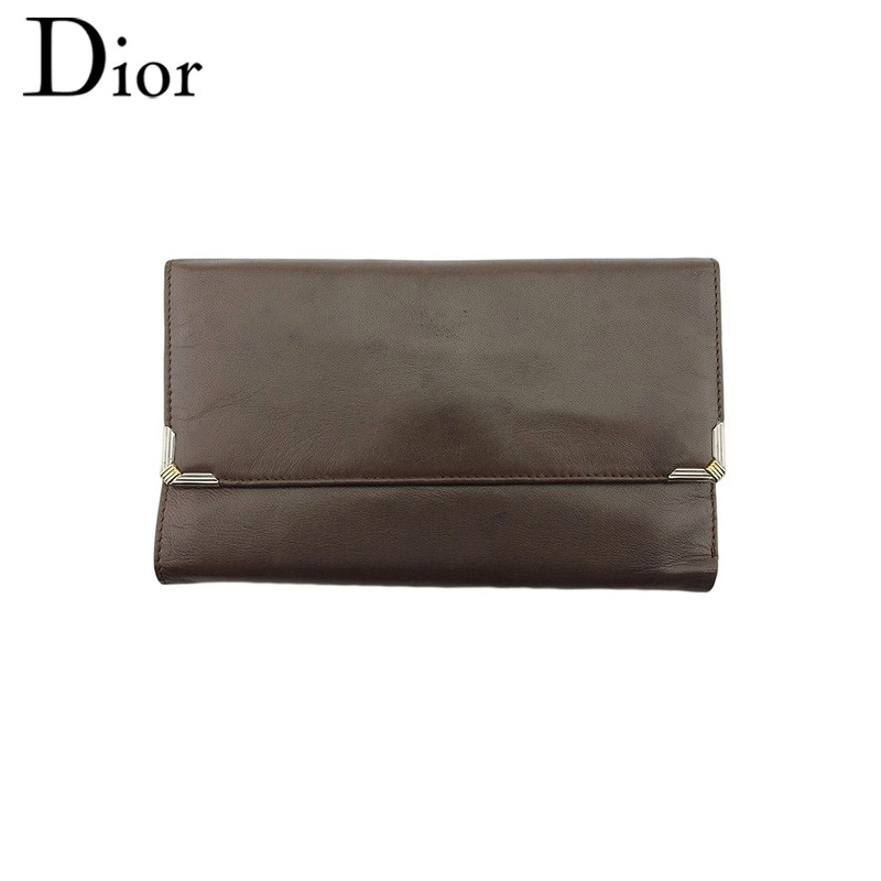 【新生活応援★29％OFFクーポン】ディオール Dior 長財布 角プレート ブラウン シルバー ゴールド レディース 中古 ブランド ハイブランド ヴィンテージ 25,185円