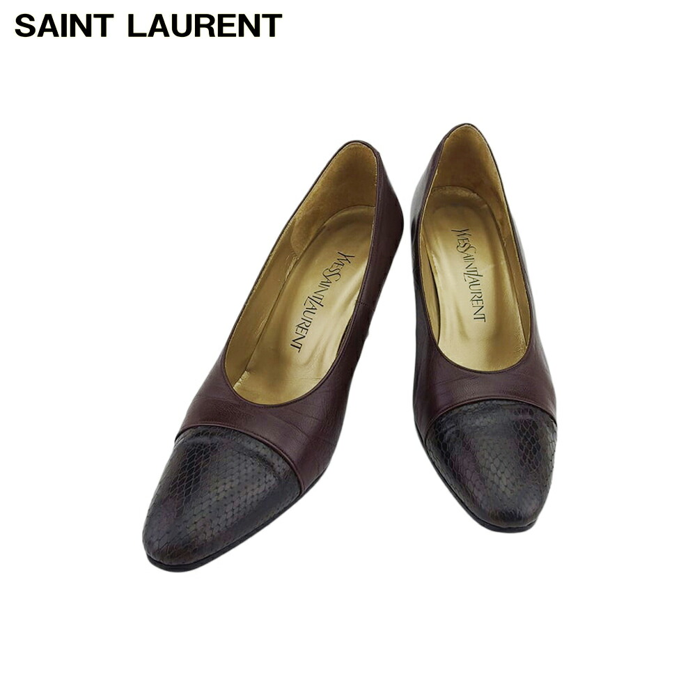 【お買い物マラソン★30％OFFクーポン】サンローラン SAINT LAURENT パンプス パイソン調切替え ♯36 ハイヒール ブラウン メンズ 中古 ブランド ハイブランド ヴィンテージ 16,814円
