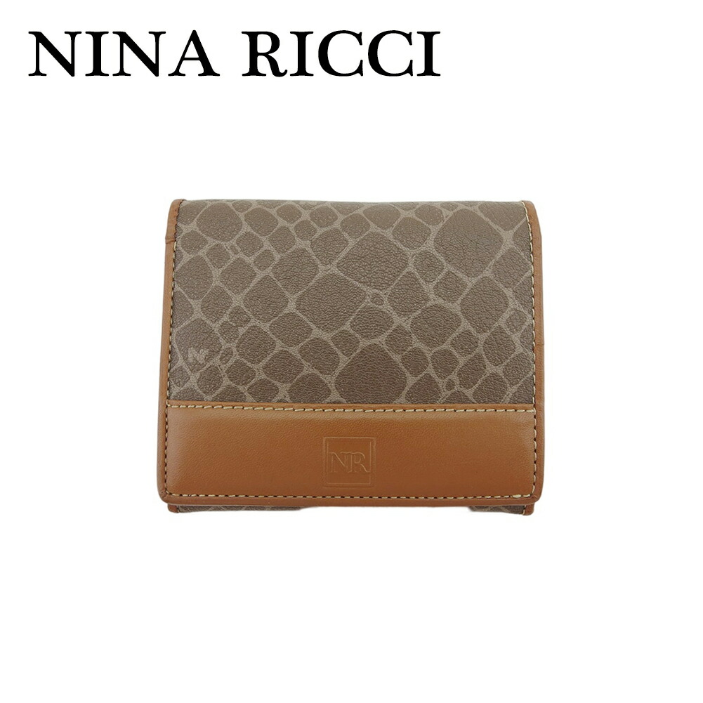 【お買い物マラソン★30％OFFクーポン】ニナリッチ NINA RICCI 二つ折り財布 ヌーボー柄 ブラウン ベージュ メンズ 中古 ブランド ハイブランド ヴィンテージ
