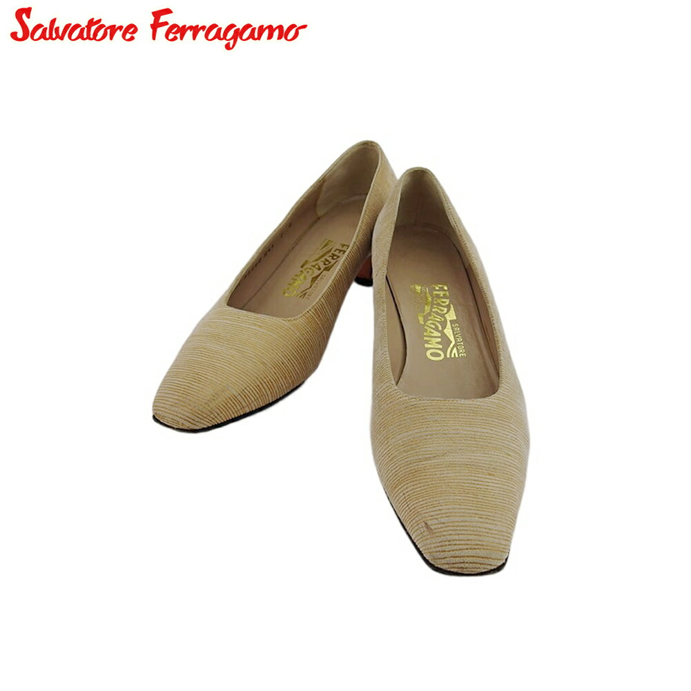 【月末BIG SALE★25％OFFクーポン】サルヴァトーレフェラガモ Salvatore Ferragamo パンプス スクエアトゥ ♯7B ベージュ メンズ 中古 ブランド ハイブランド ヴィンテージ｜ブランドデポ