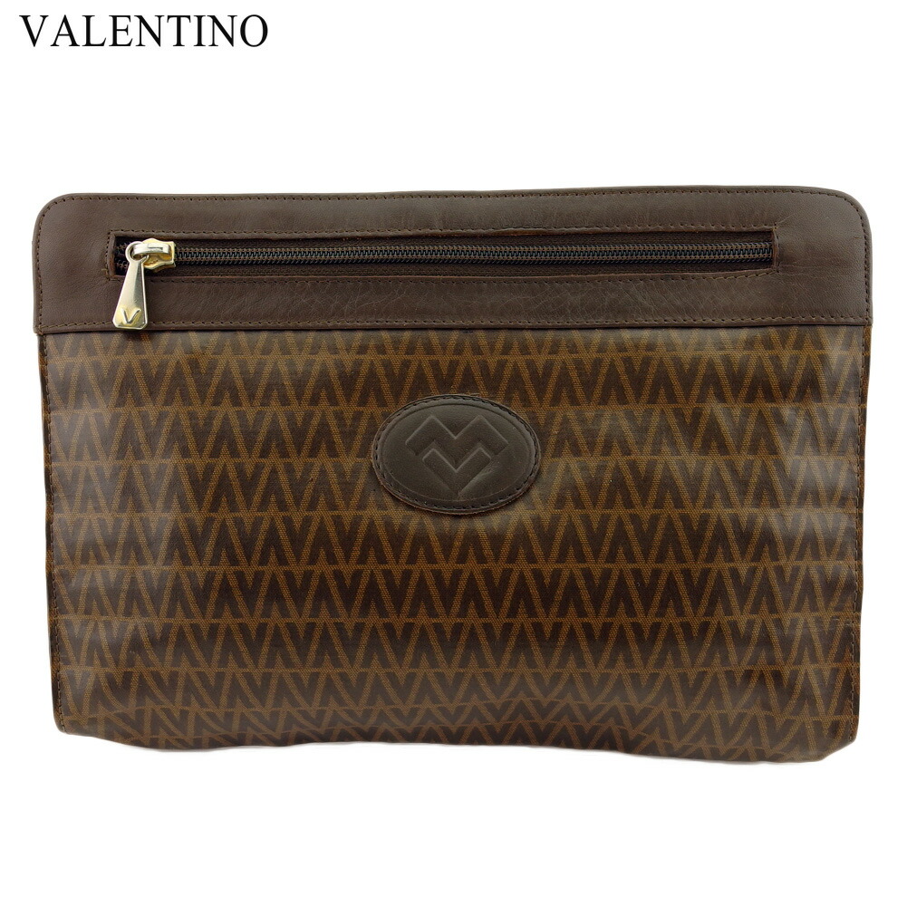 【お買い物マラソン★30％OFFクーポン】マリオ・ヴァレンティノ MARIO VALENTINO クラッチバッグ MVマーク ブラウン ゴールド レディース 中古 ブランド ハイブランド ヴィンテージ