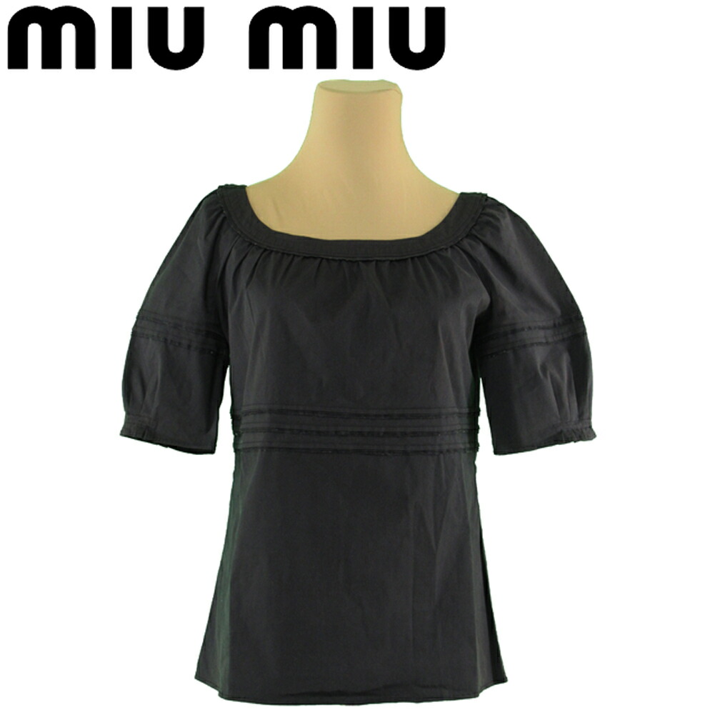 【お買い物マラソン★30％OFFクーポン】ミュウミュウ MIUMIU ブラウス ティアード ♯38サイズ ギャザーネック ブラック レディース 中古 ブランド ハイブランド ヴィンテージ