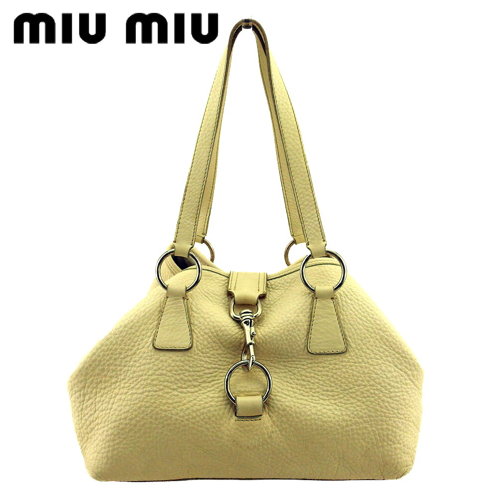 【新生活応援★29％OFFクーポン】ミュウミュウ MIUMIU トートバッグ ビッグフック ホワイト 白 ベージュ シルバー レディース 中古 ブランド ハイブランド ヴィンテージ