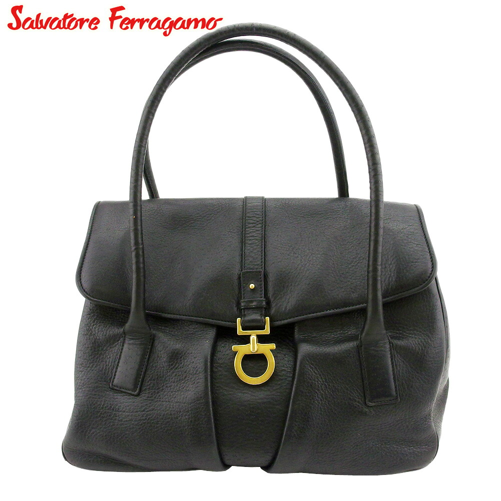 【お買い物マラソン★30％OFFクーポン】サルヴァトーレフェラガモ Salvatore Ferragamo トートバッグ ガンチーニ ブラック ゴールド レディース 中古 ブランド ハイブランド ヴィンテージ｜ブランドデポ