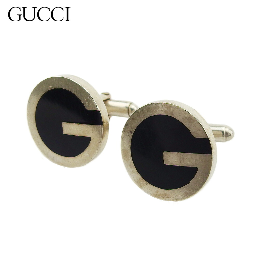 【お買い物マラソン★30％OFFクーポン】グッチ GUCCI カフス Gマーク スウィヴル式 シルバー ブラック レディース 中古 ブランド ハイブランド ヴィンテージ