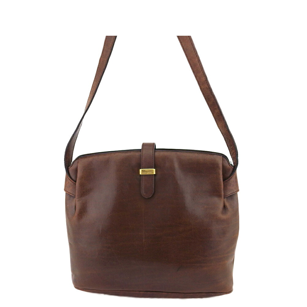 【雨季得SALE★21％OFFクーポン券】サルヴァトーレフェラガモ Salvatore Ferragamo ショルダーバッグ ロゴタイプ一皿 赤銅色 ゴールド レディース 中古 ブランド名 ご機嫌ブランド名 ヴィンテージ