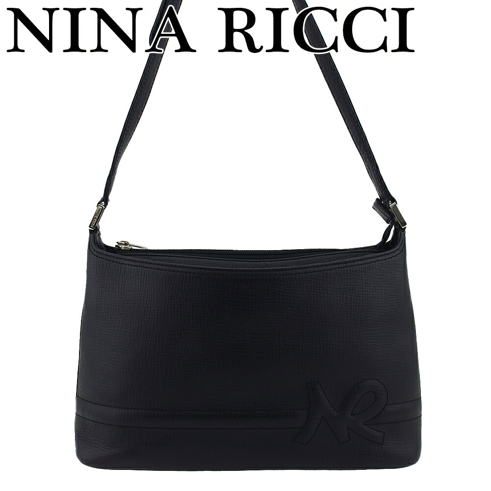 【お買い物マラソン★30%OFFクーポン】ニナリッチ NINA RICCI ショルダーバッグ NRマーク ブラック シルバー メンズ 中古 ブランド ハイブランド ヴィンテージ