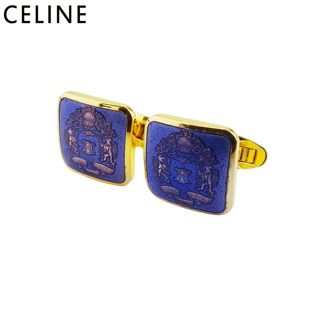 【百貨店SALE★最大限度50％OFF】セリーヌ CELINE 折り返し トリオンフマーク スウィヴル式 青碧 ゴールド メンズ 中古 ブランド名 ご機嫌ブランド名 ヴィンテージ