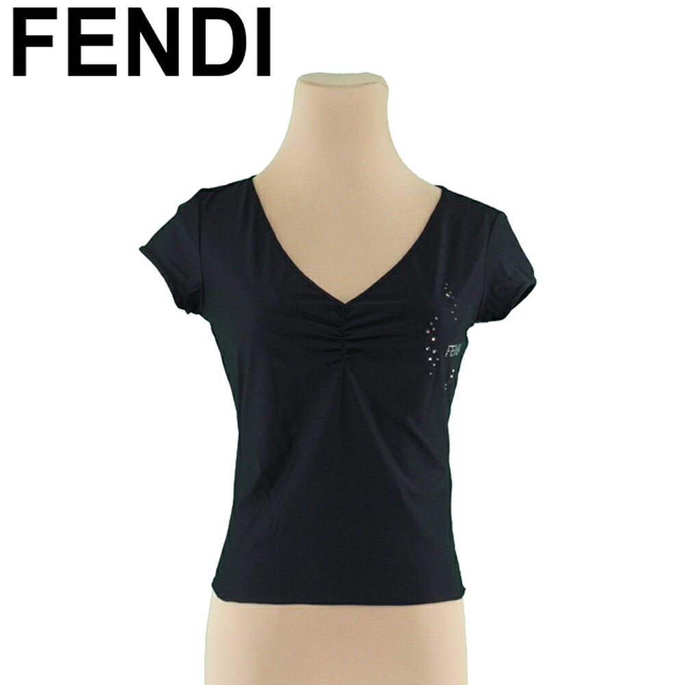 【新生活応援★29％OFFクーポン】フェンディ FENDI カットソー ラインストーン ♯Usa8サイズ ブラック レディース 中古 ブランド ハイブランド ヴィンテージ