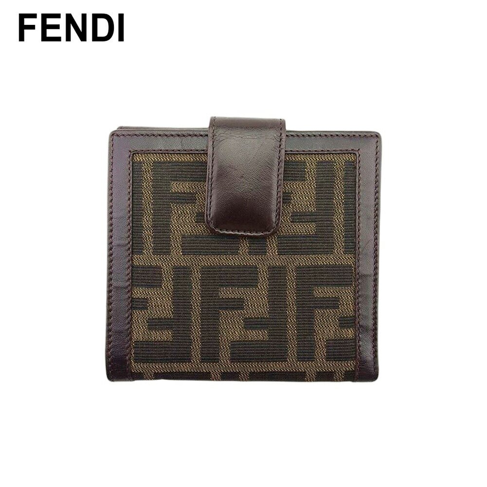 【お買い出しマラソン★30％OFFクーポン券】フェンディ FENDI 二つ折りがま口 ズッカ 赤銅色 黒いこと ともし火赤銅色 メンズ 中古 ブランド名 ご機嫌ブランド名 ヴィンテージ メンズ財布-バッグ・小物・ブランド雑貨-財布・ケース