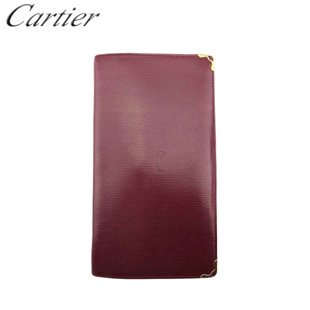 【Fashion Special Fair★24％OFFクーポン】カルティエ CARTIER 二つ折り財布 マストライン ます ボルドー　ゴールド メンズ 中古 ブランド ハイブランド ヴィンテージ