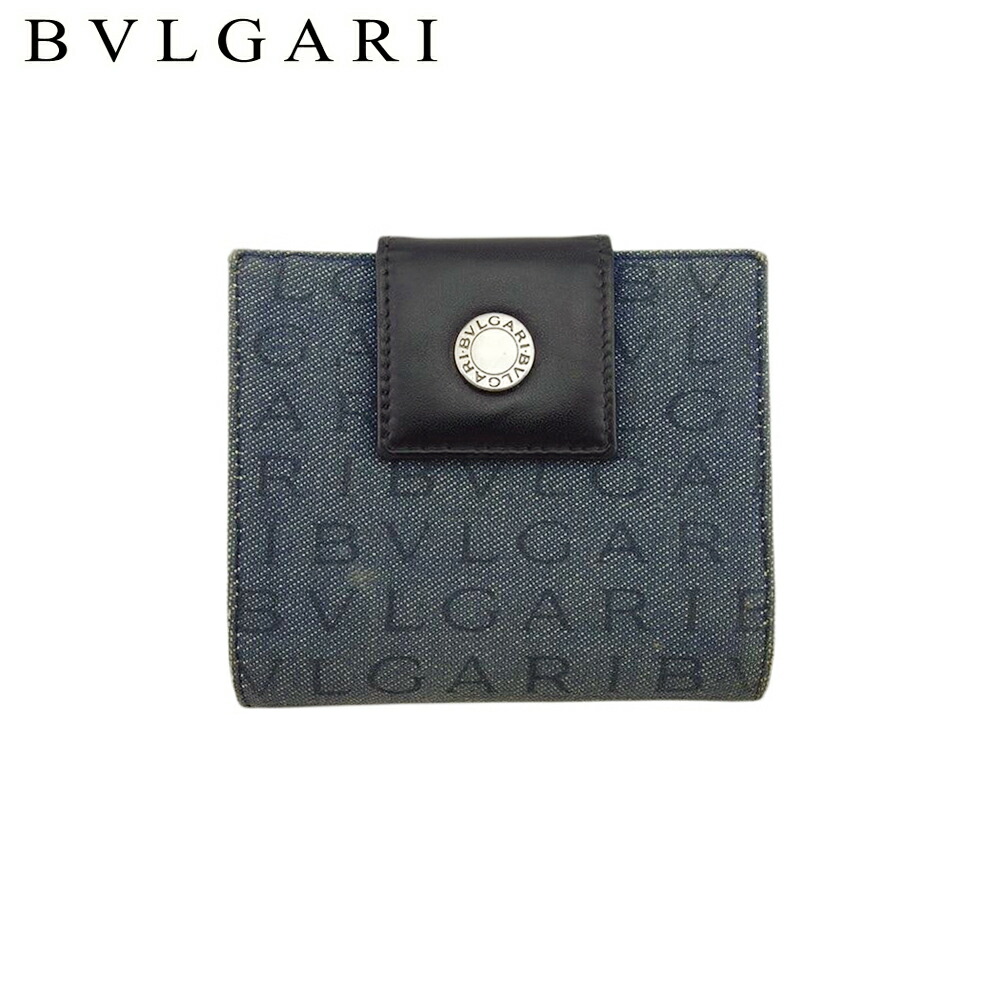 BVLGARI ロゴマニア　二つ折り財布　ラウンドファスナー　キャンバス　デニム ブルガリ(BVLGARI)|BVLGARI ロゴマニアラウンドファスナー二