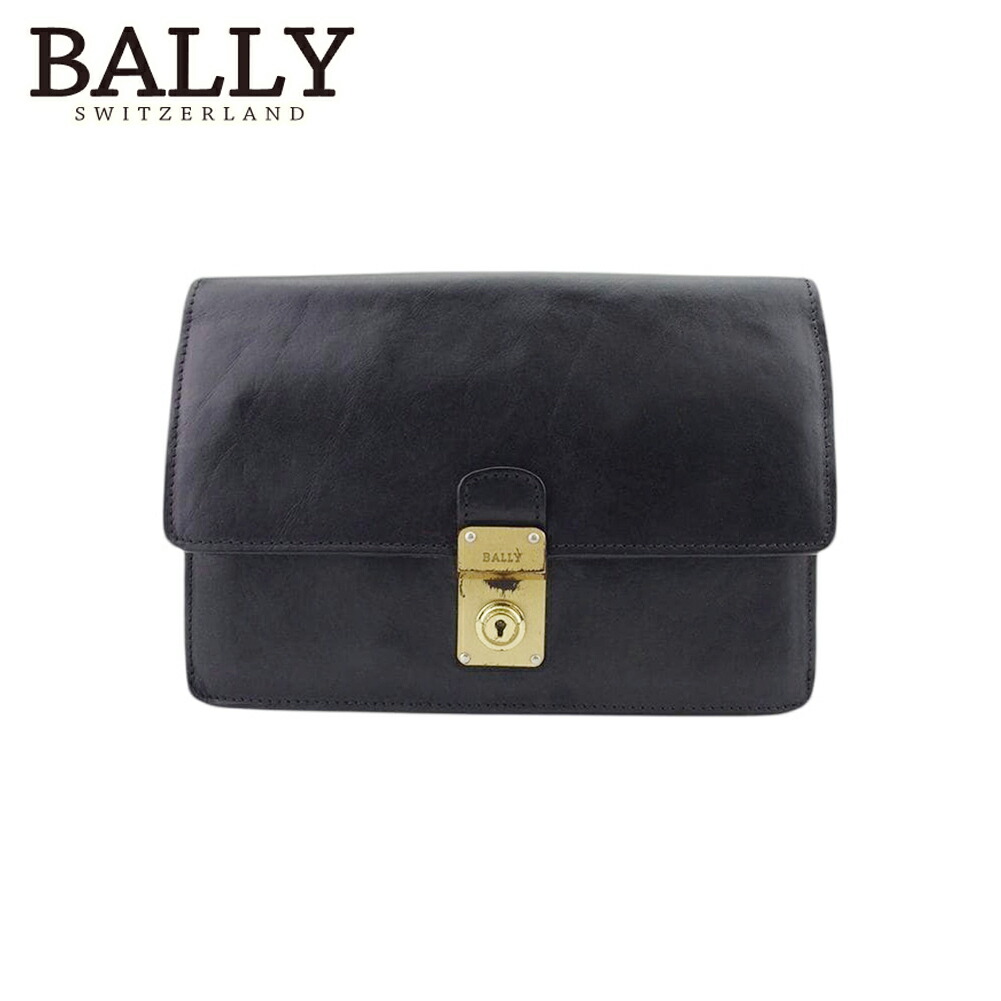 【お買い物マラソン★30％OFFクーポン】バリー BALLY クラッチバッグ ロゴプレート ブラック ゴールド レディース 中古 ブランド ハイブランド ヴィンテージ 12,112円