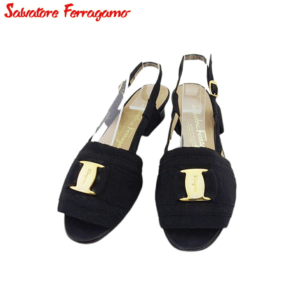 【お買い物マラソン★30%OFFクーポン】サルヴァトーレフェラガモ Salvatore Ferragamo サンダル ヴァラ ♯6C バックストラップ ブラック ゴールド メンズ 中古 ブランド ハイブランド ヴィンテージ|ブランドデポ