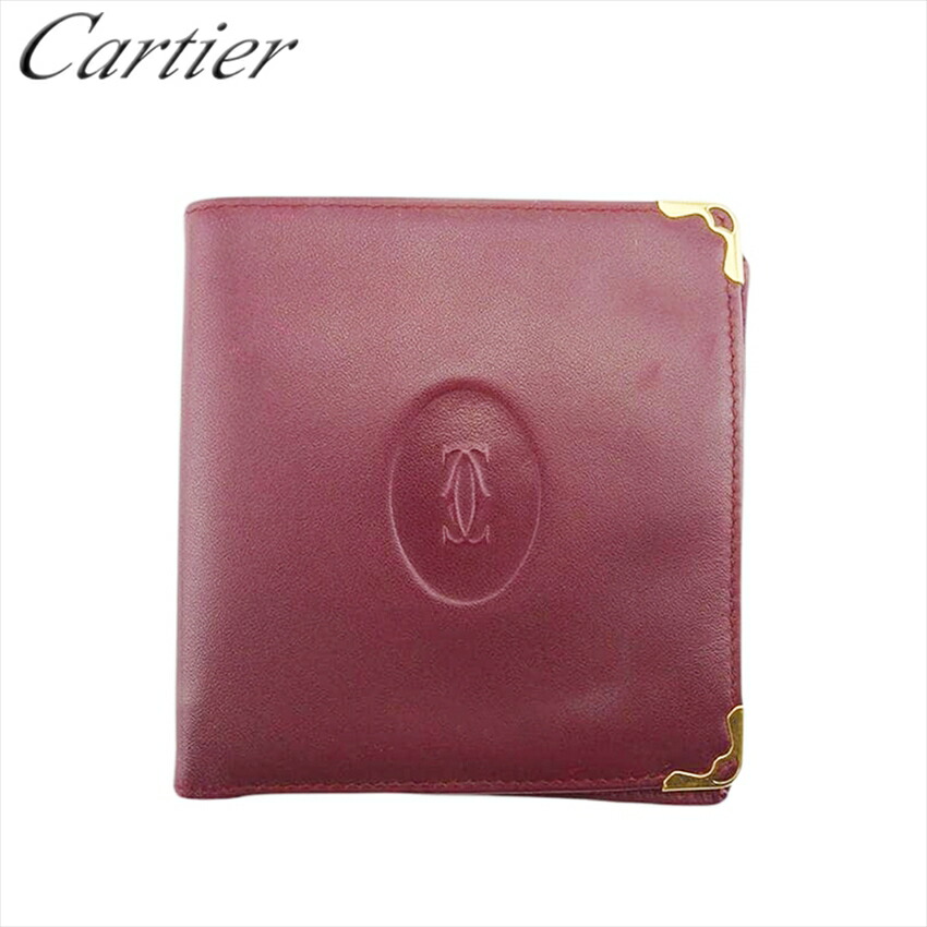 【百貨店SALE★最大限度50％OFF】カルティエ CARTIER 二つ折り紙入れ 船檣伝達ルート 船檣伝達ルート ボルドーワイン×ゴールド メンズ 中古 ブランド名 ご機嫌ブランド名 ヴィンテージ