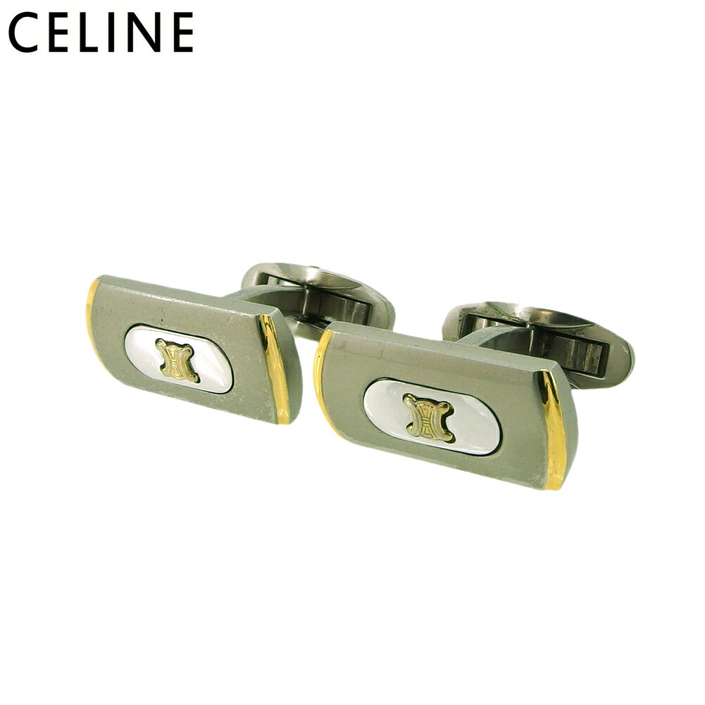【雨季得SALE★21％OFF引き換え証】セリーヌ CELINE 折り返し ロゴタイプ しろがね色 ゴールド メンズ 中古 ブランド名 御機嫌ブランド名 ヴィンテージ