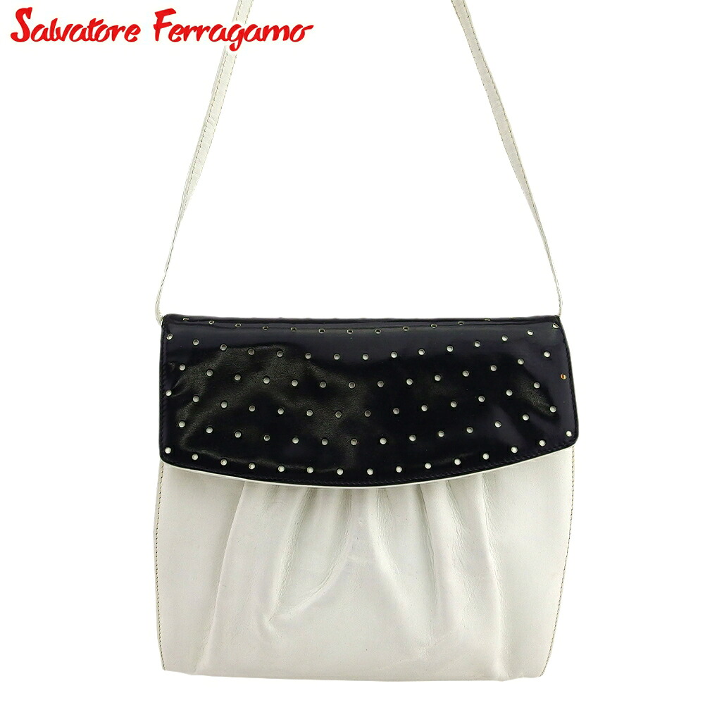 【お買い物マラソン★30％OFFクーポン】サルヴァトーレフェラガモ Salvatore Ferragamo ショルダーバッグ バイカラー ブラック　ホワイト レディース 中古 ブランド ハイブランド ヴィンテージ