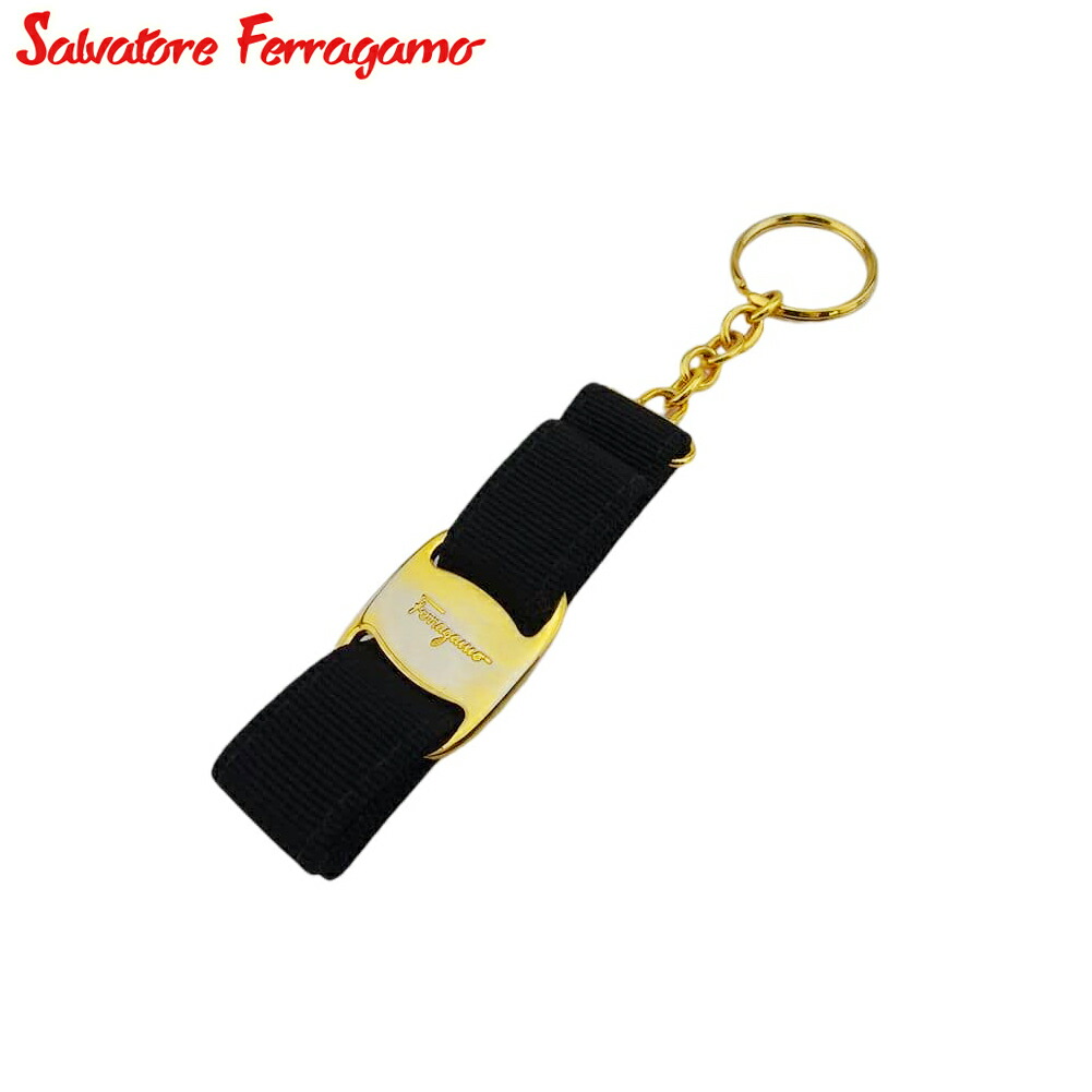 【お買い物マラソン★30％OFFクーポン】サルヴァトーレフェラガモ Salvatore Ferragamo キーリング ヴァラリボン ゴールド ブラック レディース 中古 ブランド ハイブランド ヴィンテージ｜ブランドデポ