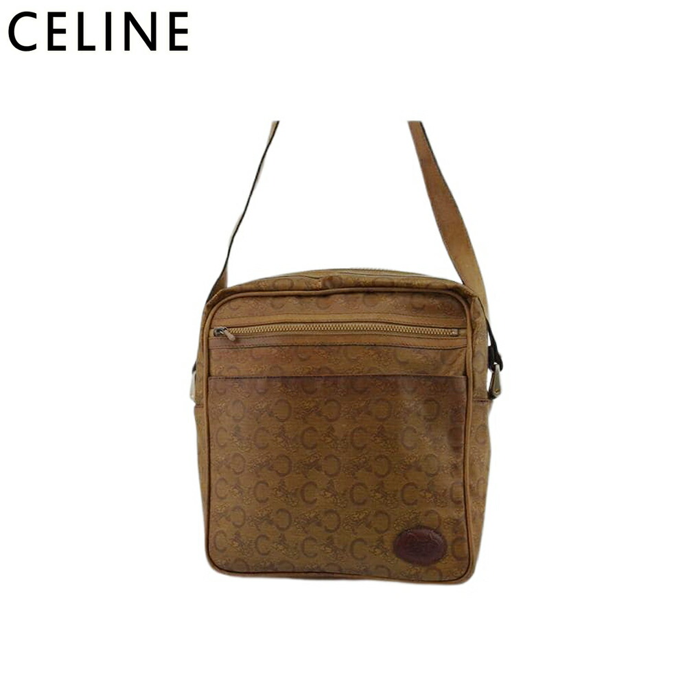 【週日制限事項SALE★24％OFF引き換え証】セリーヌ CELINE ショルダーバッグ Cマカダム ホースキャリッジ 荷馬車 ベージュ 赤銅色 ゴールド メンズ 中古 ブランド名 御機嫌ブランド名 ヴィンテージ