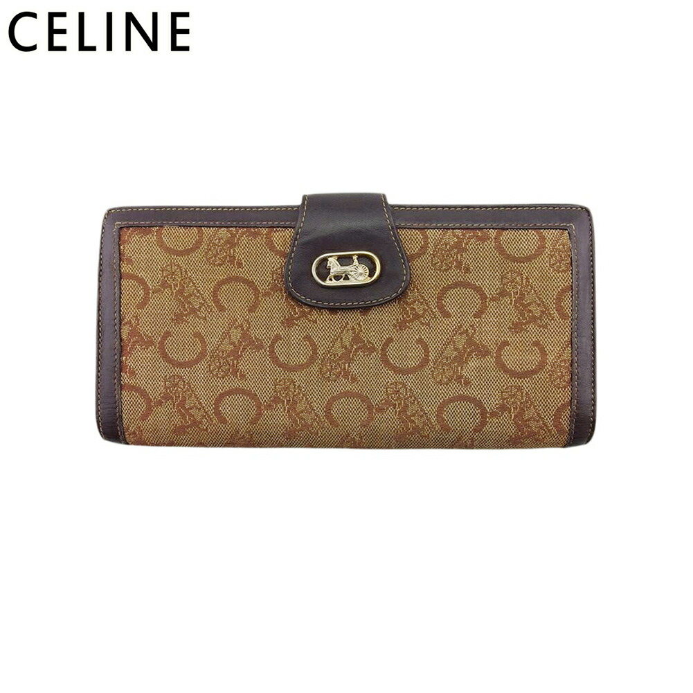 【お買い物マラソン★30％OFFクーポン】セリーヌ CELINE 長財布 Cマカダム ホースキャリッジ 馬車 ベージュ ブラウン ゴールド メンズ 中古 ブランド ハイブランド ヴィンテージ 18,132円
