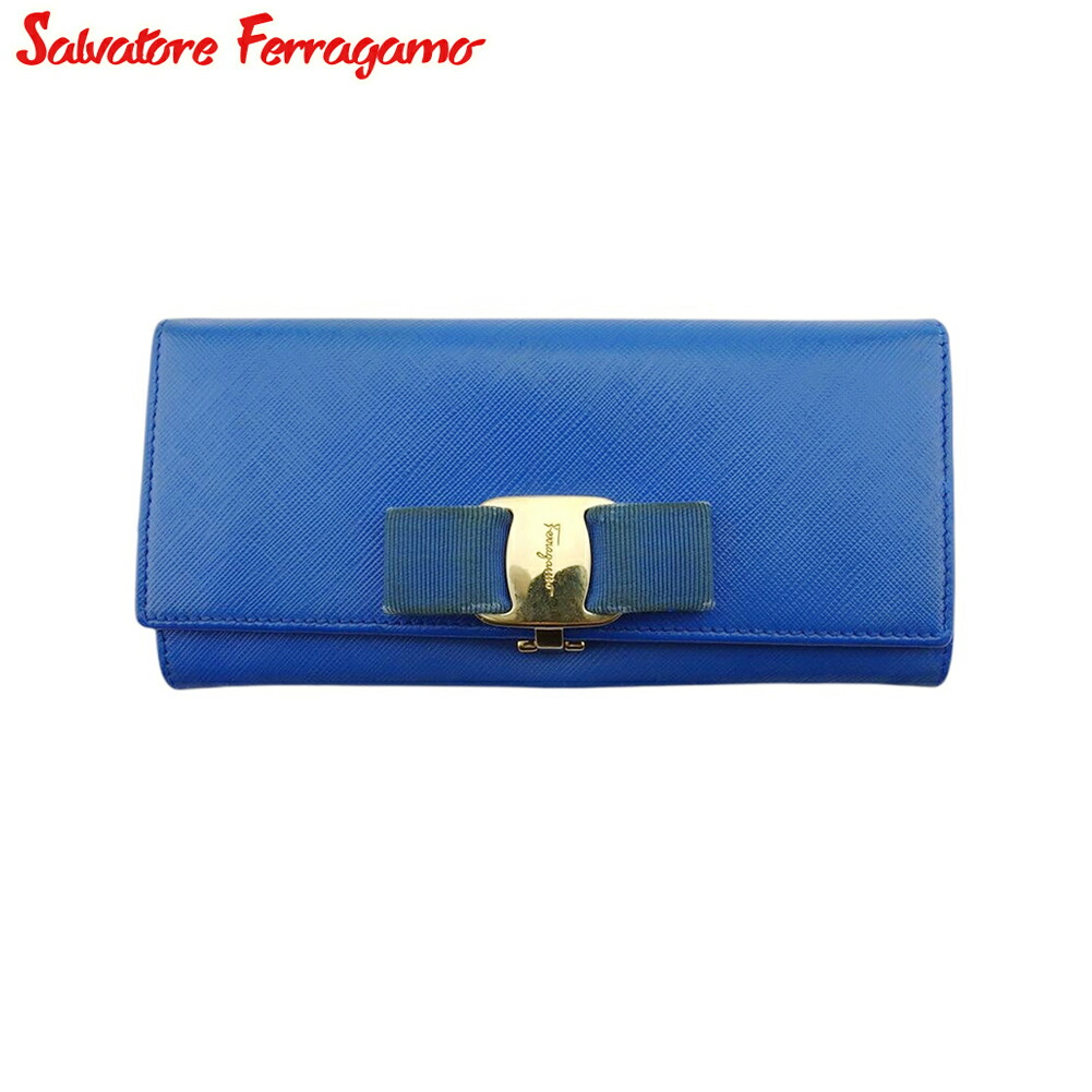 【Fashion Special Fair★24％OFFクーポン】サルヴァトーレフェラガモ Salvatore Ferragamo 長財布 ヴァラリボン ブルー ゴールド メンズ 中古 ブランド ハイブランド ヴィンテージ