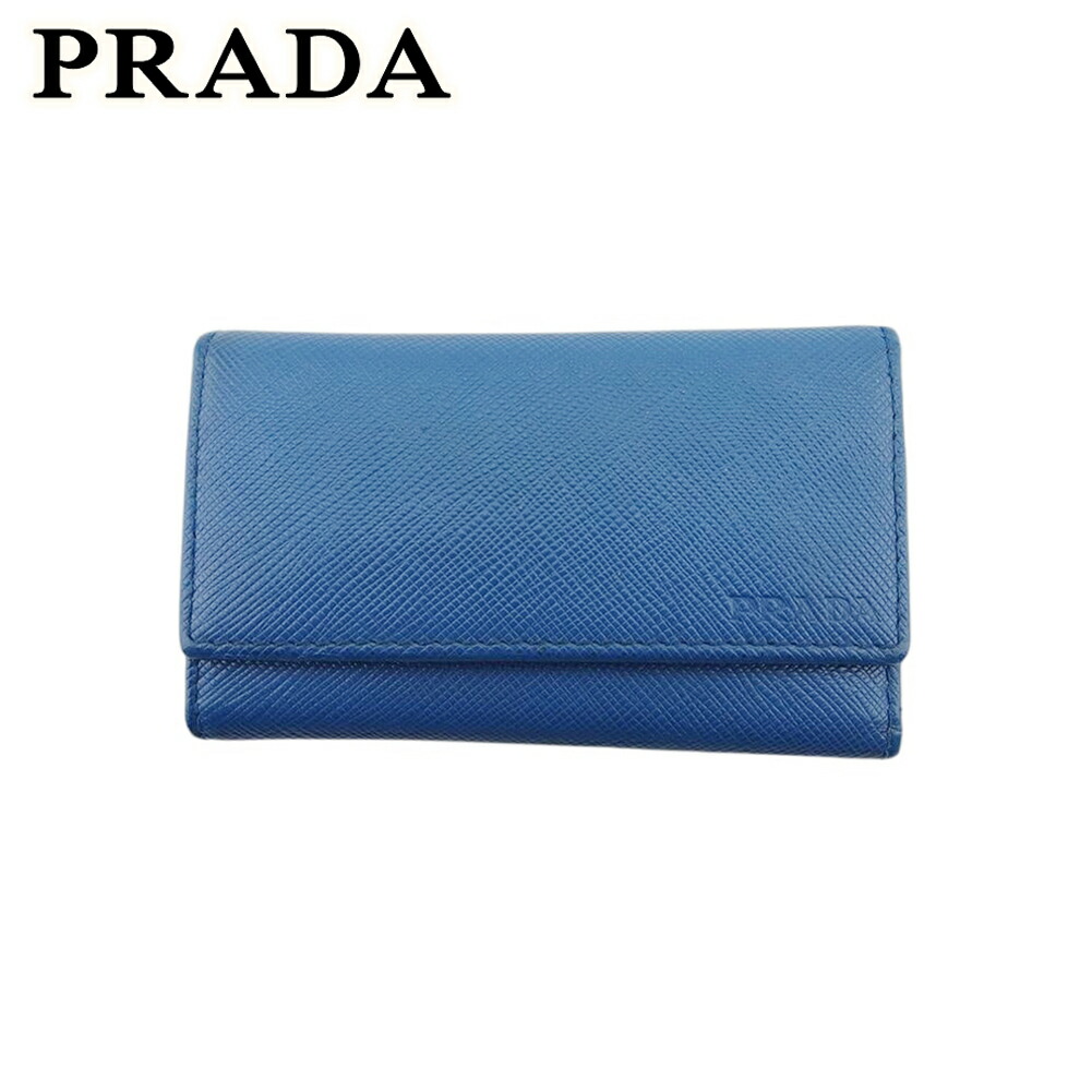 新品未使用品　箱付き　PRADA プラダ　キーケース　サフィアーノ　ブルー 新品同様ほぼ未使用箱付きPRADA プラダキーケースサフィアーノ