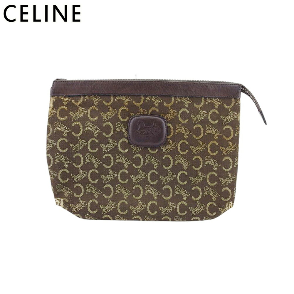 【百貨店SALE★最大限度50％OFF】セリーヌ CELINE クラッチペダル御徒面子 Cマカダム 赤銅色 ベージュ メンズ 中古 ブランド名 ご機嫌ブランド名 ヴィンテージ
