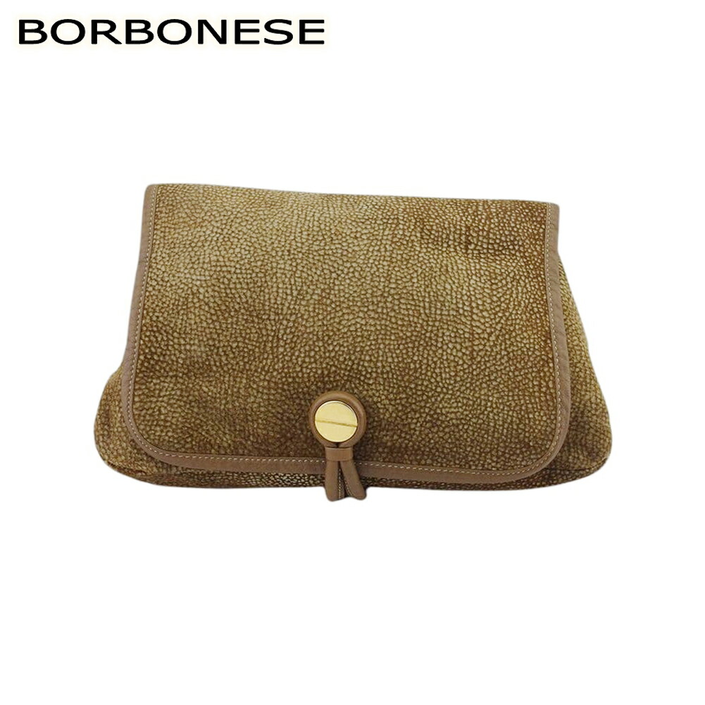 【お買い物マラソン★30％OFFクーポン】ボルボネーゼ BORBONESE クラッチバッグ うずら柄 redwallタグ付き ブラウン ベージュ ゴールド メンズ 中古 ブランド ハイブランド ヴィンテージ